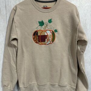 New Cream Pumpkin Patchwork Sweater